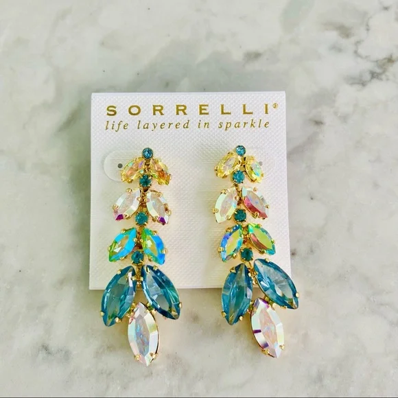 Sorrelli Repeating Navette Dangle Earrings Blue Green Multi NWT - Picture 2 of 15